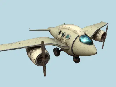 Fat Seagull cartoony stylized plane - 2 texture sets Low-poly 3D model