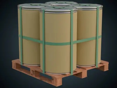 Cardboard Barrel And Pallet 1 Basic Low-poly 3D model