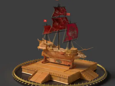 Chinese sail ship  Low-poly 3D model