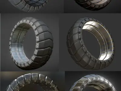 Futuristic Tire Collection Low-poly 3D model