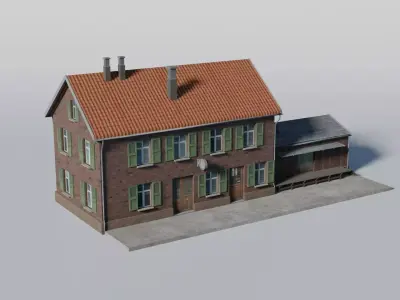 Old German brick railway station 3D model