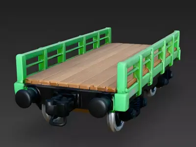 Stylized Cartoon Toy Flatcar Green Train 3d model Low-poly 3D model