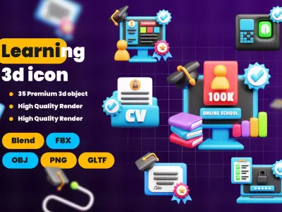 3D Education and E-Learning Icon Set 3D model