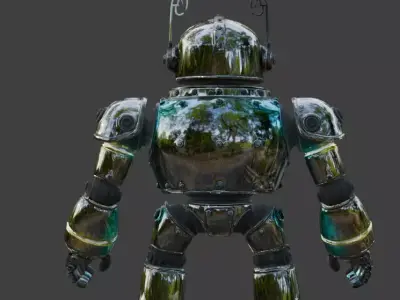 Heavy Metallic Atompunk Coilbot 3D Model Low-poly 3D model