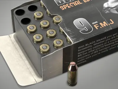 Pistol cartridges ammunition pack - 3D VR  AR  game ready  Low-poly 3D model