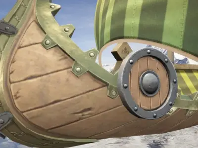 Viking Ship Fortified Low-poly 3D model