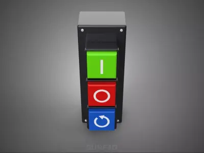 3 WAY POWER ON OFF RESTART PUSH BUTTON SWITCH CONTROL PANEL BOX 3D model