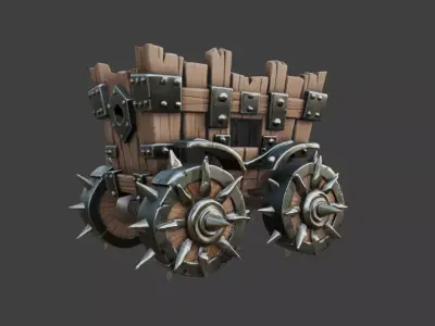Spiked Wooden War Cart Low-poly 3D model