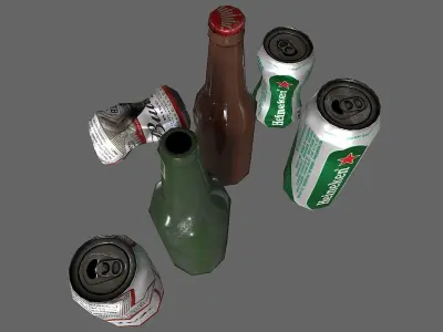 Bottles and cans Low-poly 3D model