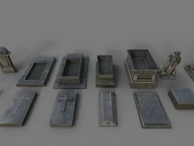 Cemetery gravestone set 3 Low-poly 3D model