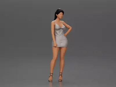 Woman in silver mini dress posing with hand on hip 3D print model