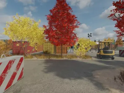 Cargo Container Yard In Autumn 3D model