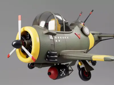 3D airplane Bomber  Modeling  texturing with substance painter Low-poly 3D model