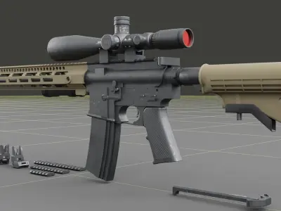 AR15 with various Attachments Low-poly 3D model
