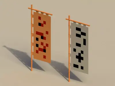 Low Poly Japanese Traditional Flags Low-poly 3D model