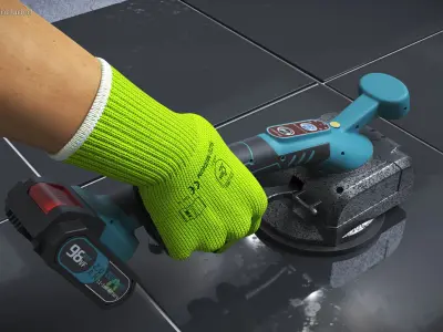 Cordless Tile Vibrator on Black Ceramic Tiles 3D model