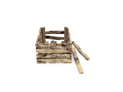 WOODEN BOX-DAMAGED Low-poly 3D model