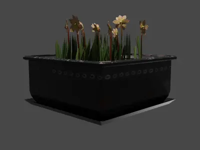 The 3D model of a pot with flowers and grass Free low-poly 3D model