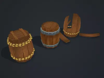 Barrels three wooden Low-poly 3D model