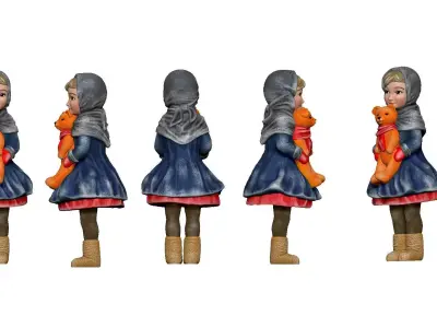001340 a girl with the bear in hands big smile 3D model