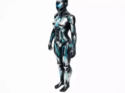 Cyberpunk Chrome Female Mech Suit 3D model
