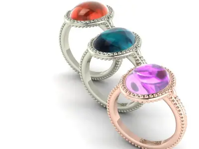  Ring with  oval cabochon antique  gold elegant 3D print model