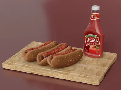 Dark Bread Hot Dogs Crispy Sausages 3D model