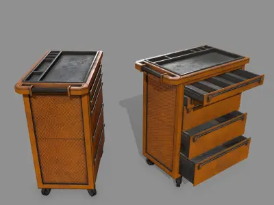 Cupboard wooden cabinet on wheels Low-poly 3D model