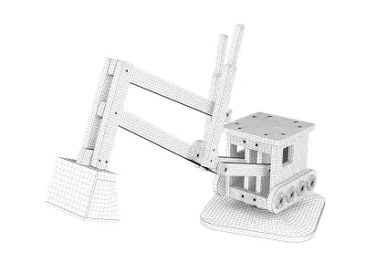 Wooden toy excavator 02 3D model