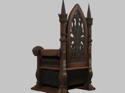 Medieval Gothic Wooden Chair Low-poly 3D model
