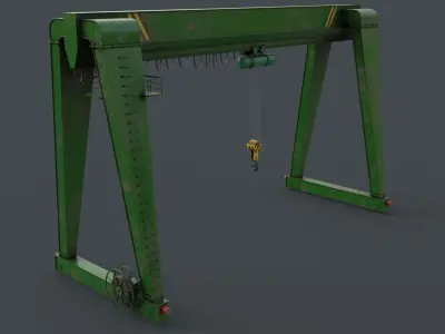 PBR Single Girder Gantry Crane V2 - Green Low-poly 3D model