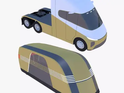Future semitruck and Tesla Robovan 3D Model Pack