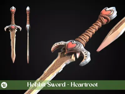 Stylized Hobbit Sword - Heartroot - Game Ready 3D model
