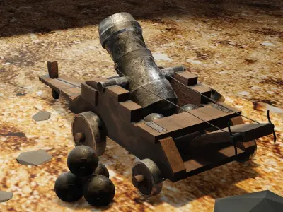 Stylized Mortar Weapon Wood 4k Textures PBR Low-poly game ready Low-poly 3D model