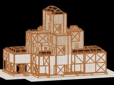 Medieval Low Poly Building Castle Wooden Village Stone House 01 Low-poly 3D model