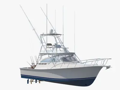 Fishing Boat with Fishing Fighting Chair and Rods 3D model