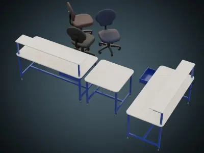 Desk And Chair 1A Low-poly 3D model