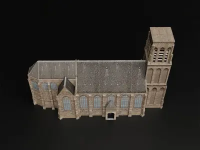 Old town Medieval church Low-poly 3D model