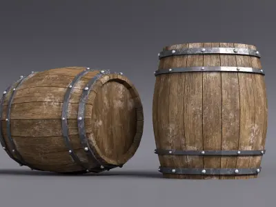 BARREL two wooden barrels with rivets Low-poly 3D model