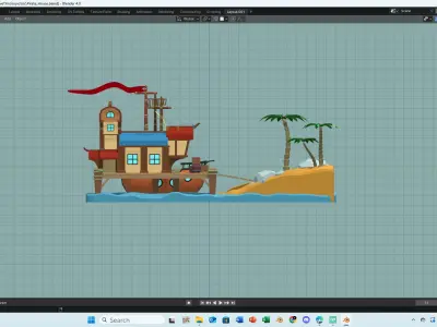 Pirate House scene Low-poly 3D model