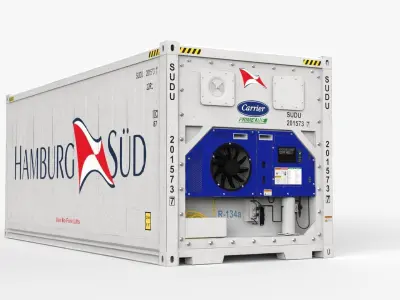 20ft Hamburg Sud shipping Container Reefer CARRIER 3D model