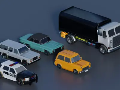 5 Cars Pack Game Ready Clean And Dirt Variants PBR Low-poly 3D model