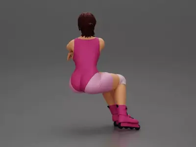 Roller skater in outfit performs balanced squat arms crossed 3D print model