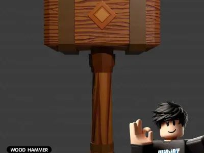 Wood hammer Game asset for Roblox studio 3D model low poly Low-poly 3D model
