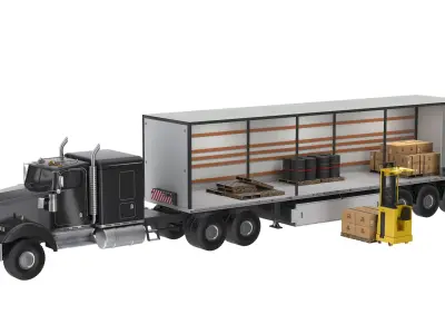 Forklift Loading Semi Truck 3D model