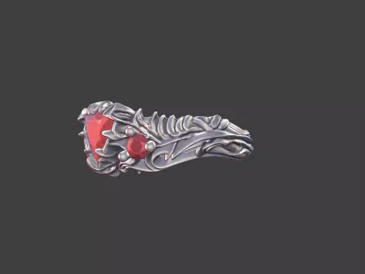 goth ornamental trillion gemstone ring silver engraved skull 3D print model