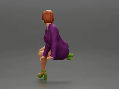 Attractive girl sitting on the car in heels a fashionable dress 3D print model