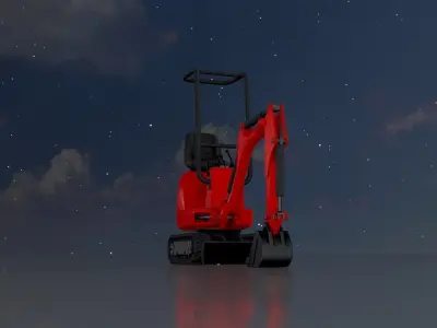 Mini-Digger Red Low-poly 3D model