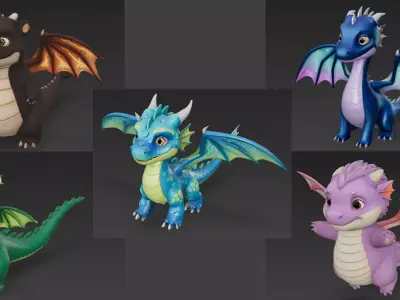Cartoon Dragons Pack 3D Models Low-poly 3D model