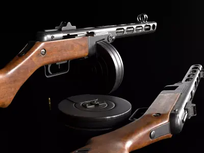 PPSH-41 Submachine Gun Low-poly 3D model get
